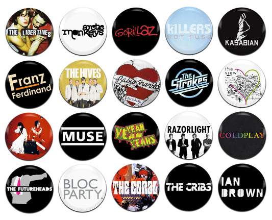 Indie Rock Bands 00's 25mm / 1 Inch D-Pin Button Badges (20x Set)