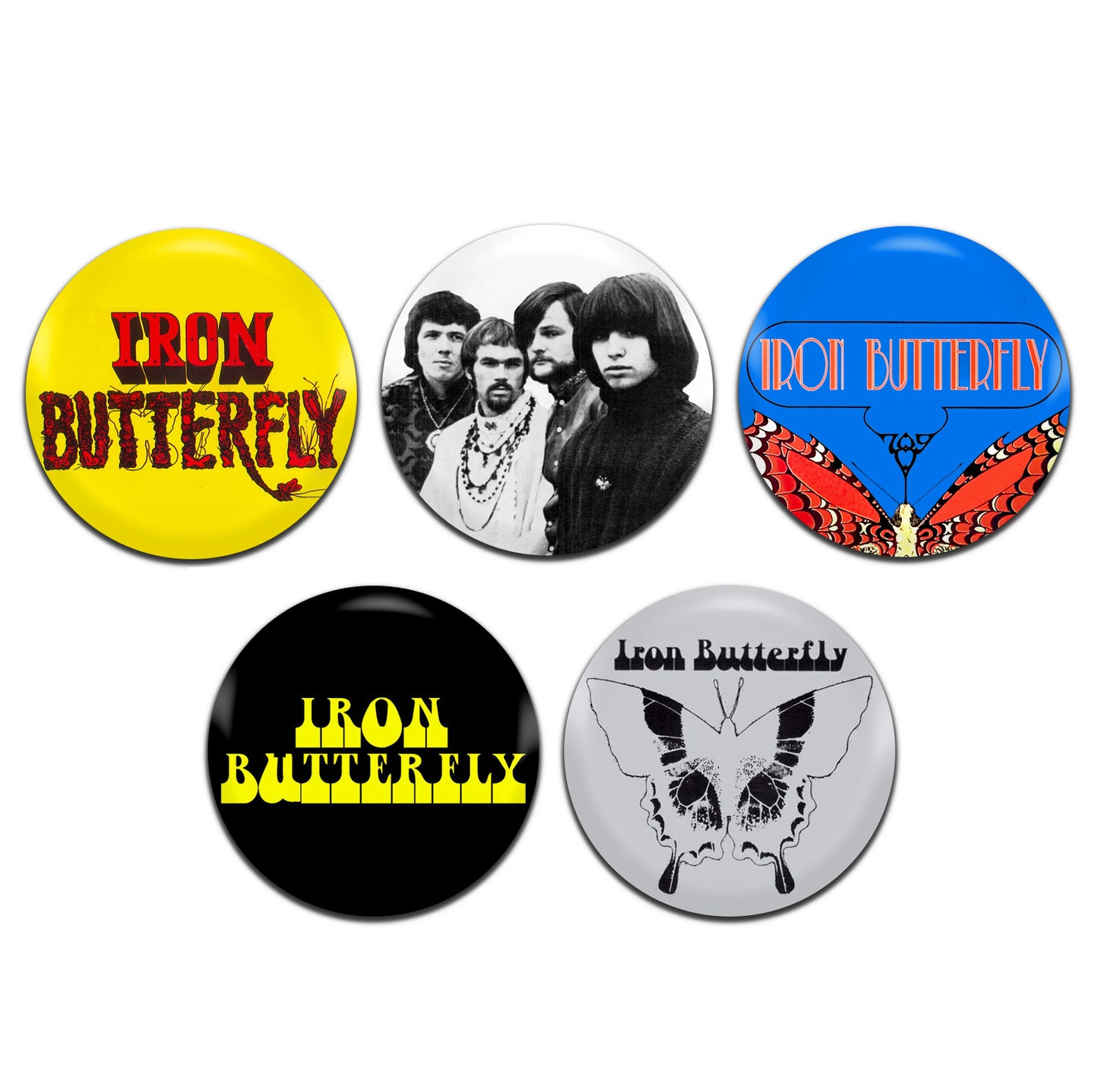 Iron Butterfly Psychedelic Rock Band 60's 25mm / 1 Inch D-Pin Button Badges (5x Set)