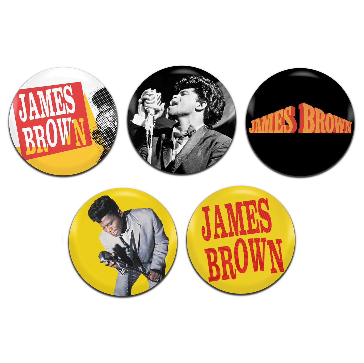 James Brown Soul Funk 60's 70's 25mm / 1 Inch D-Pin Button Badges (5x Set)