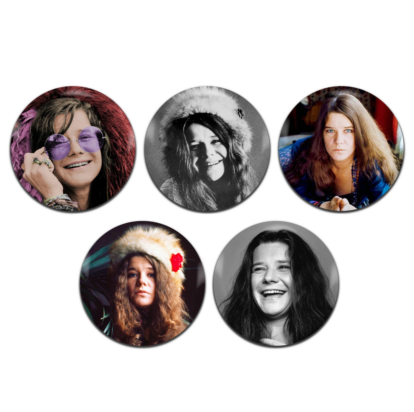 Janis Joplin Rock Psychedelic Singer 60's 25mm / 1 Inch D-Pin Button Badges (5x Set)