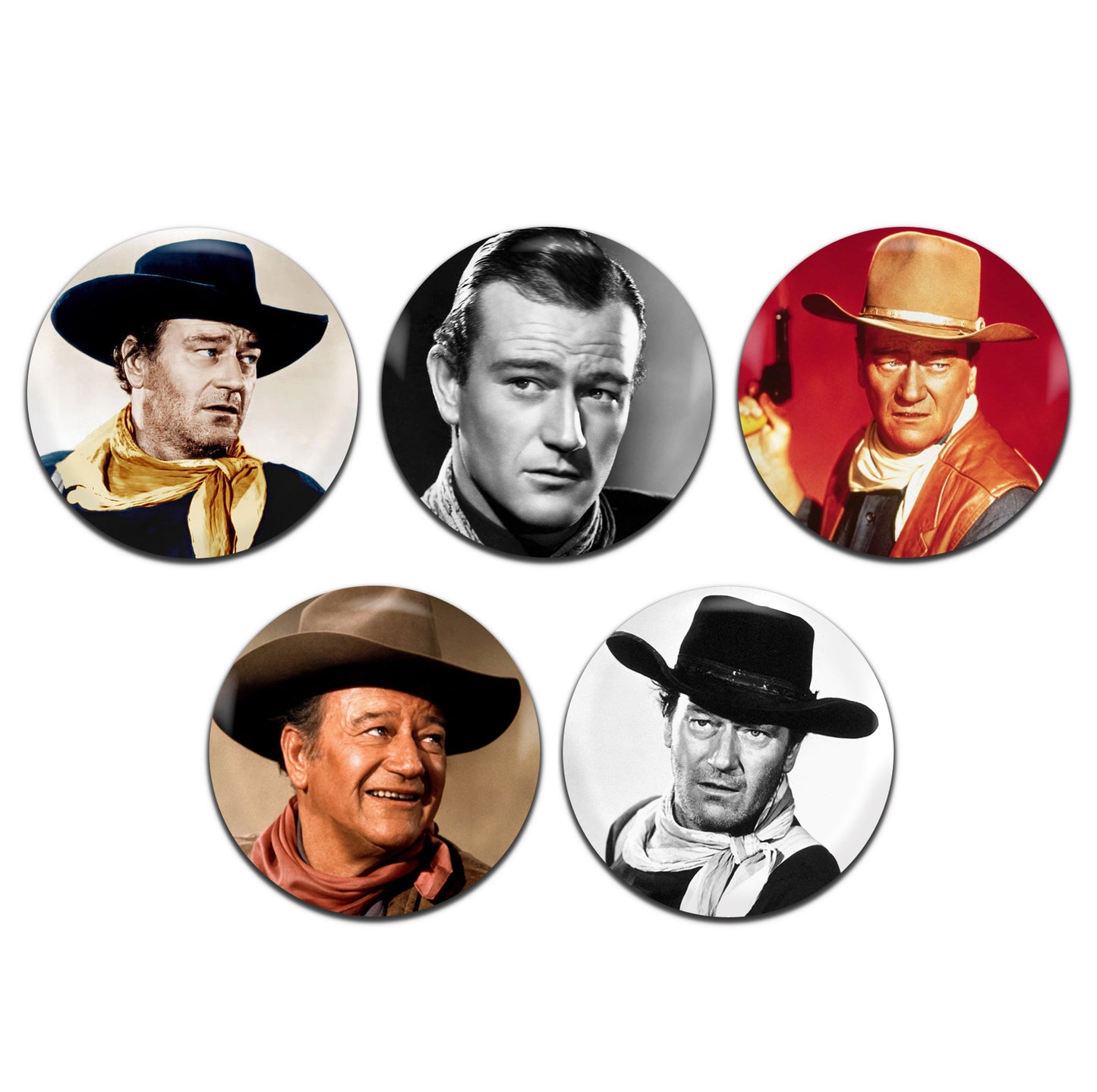 John Wayne Classic Movie Film Actor Western 40's 50's 25mm / 1 Inch D-Pin Button Badges (5x Set)