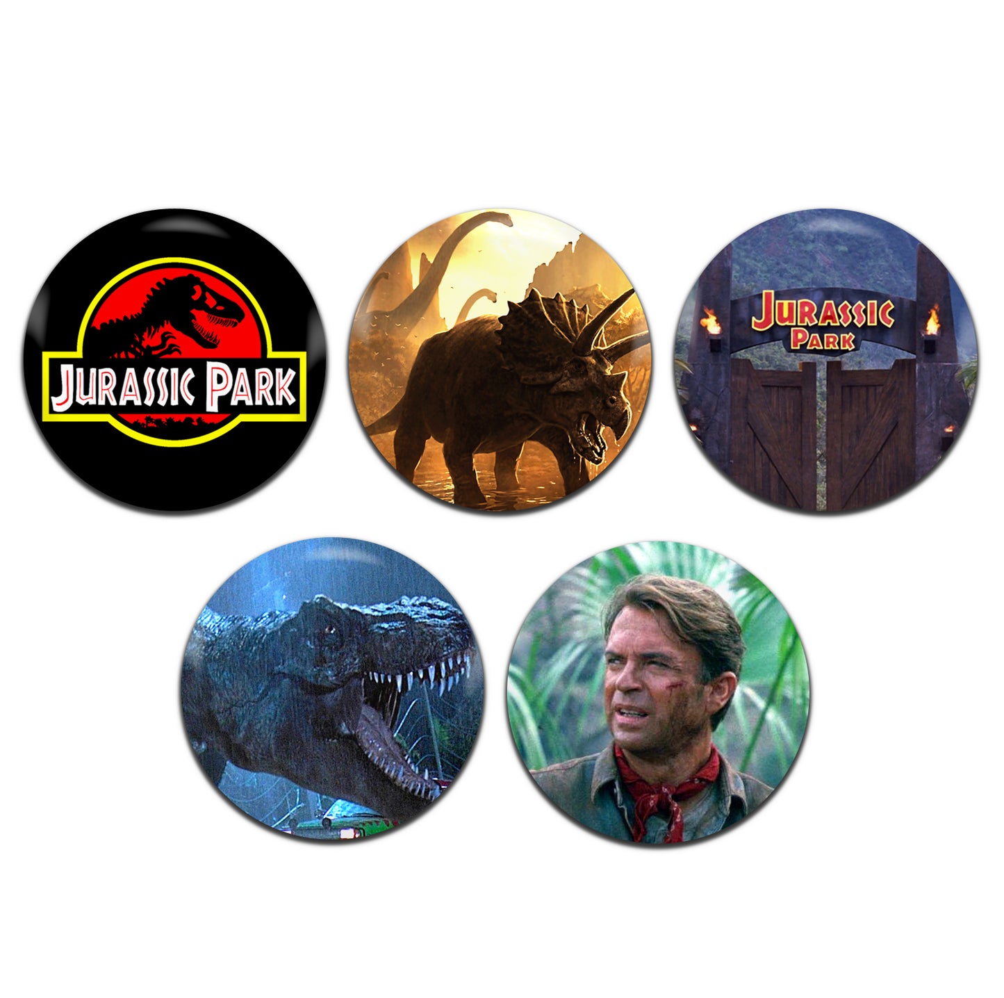 Jurassic Park Movie Sci Fi Film 90's 25mm / 1 Inch D-Pin Button Badges (5x Set)