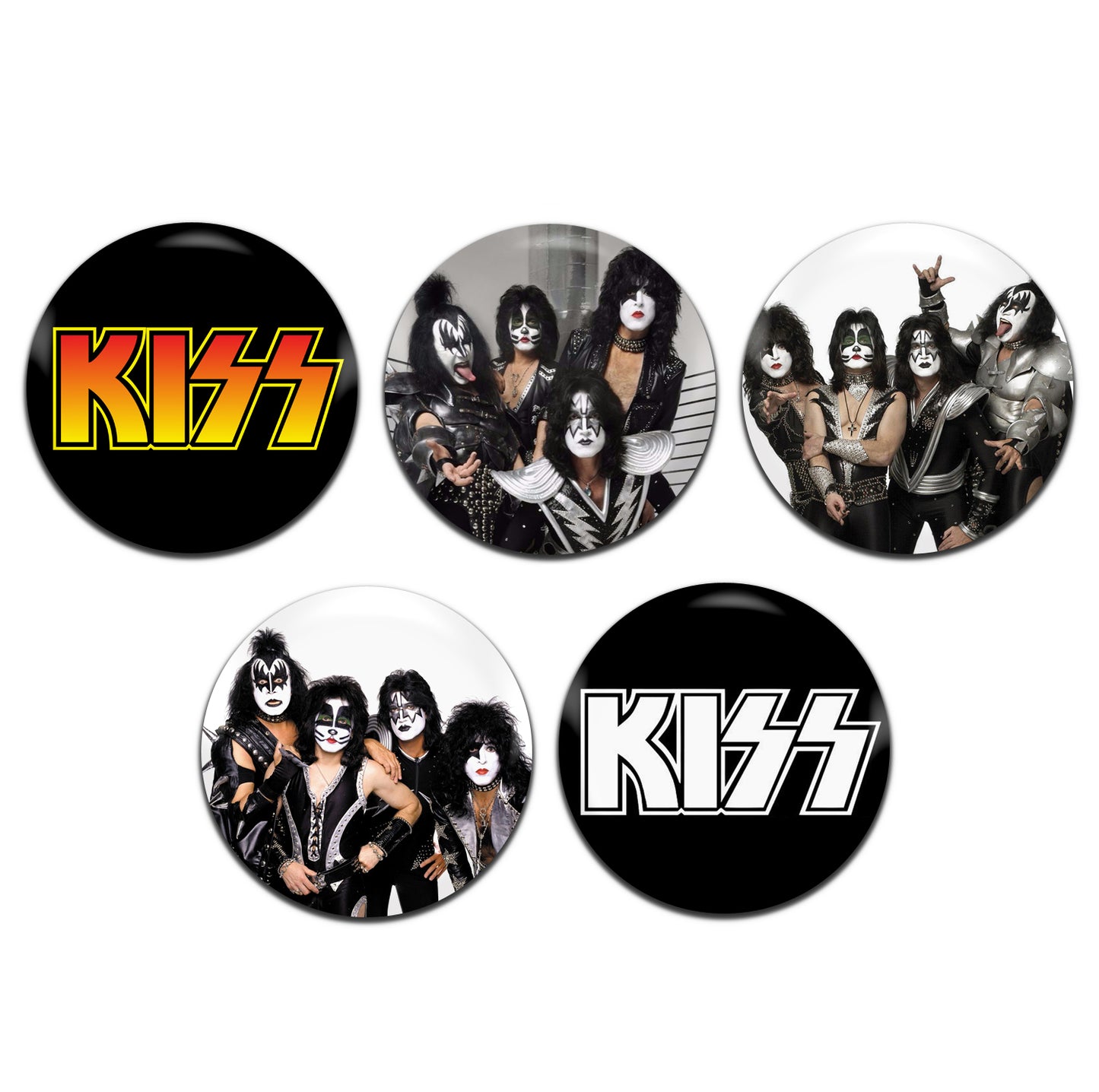 Kiss Heavy Rock Glam Metal Band 70's 80's 25mm / 1 Inch D-Pin Button Badges (5x Set)