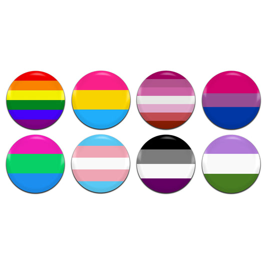 LGBTQ+ Flags 25mm / 1 Inch D-Pin Button Badges (8x Set)