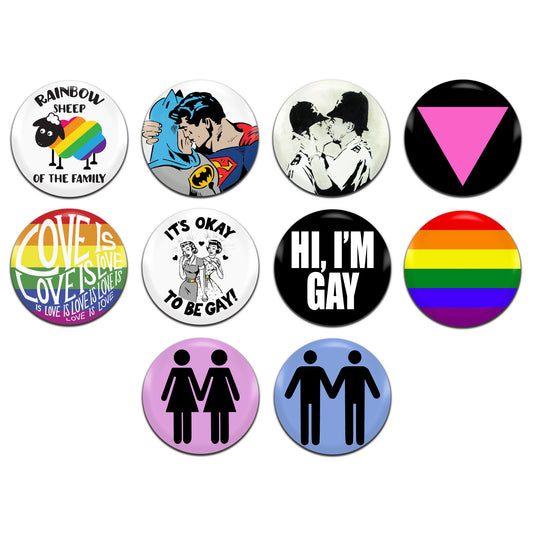 LGBT Gay Lesbian Homosexual 25mm / 1 Inch D-Pin Button Badges (10x Set)