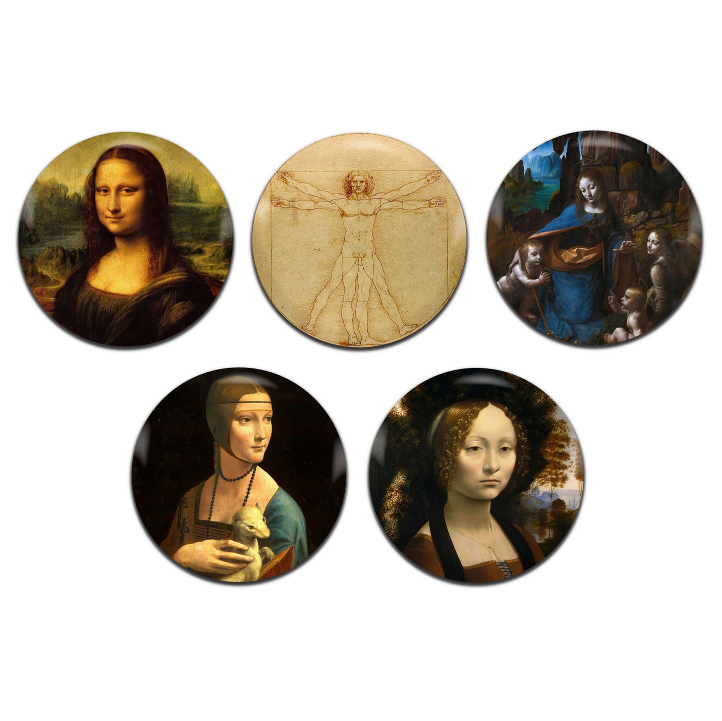 Leonardo Da Vinci Classic Artist Art 25mm / 1 Inch D-Pin Button Badges (5x Set)