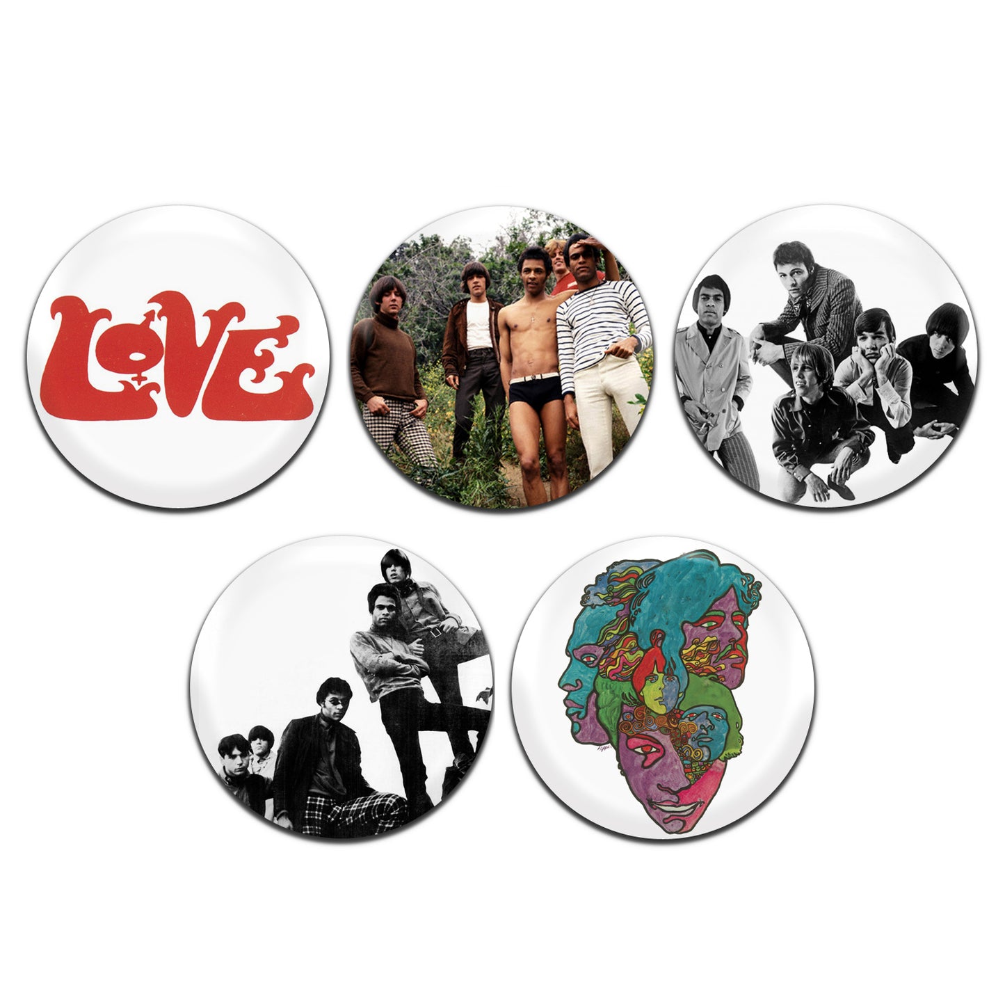 Love Band Psychedelic Rock Band 60's 25mm / 1 Inch D-Pin Button Badges (5x Set)