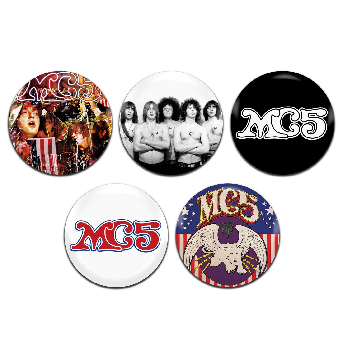 MC5 Garage Rock Psych Band 60's 25mm / 1 Inch D-Pin Button Badges (5x Set)