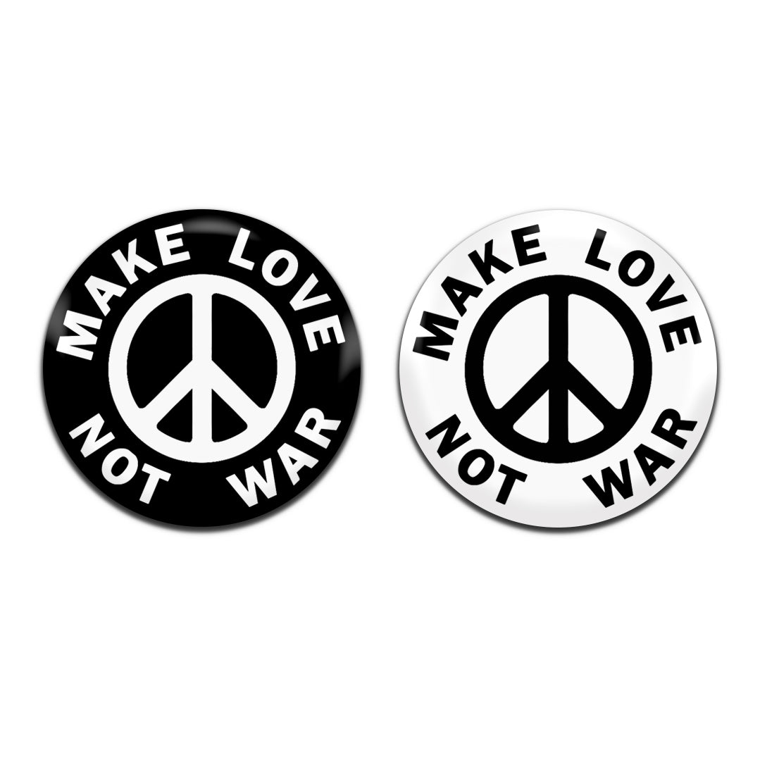 Make Love Not War Hippie Peace Retro 25mm / 1 Inch D-Pin Button Badges (2x Set)