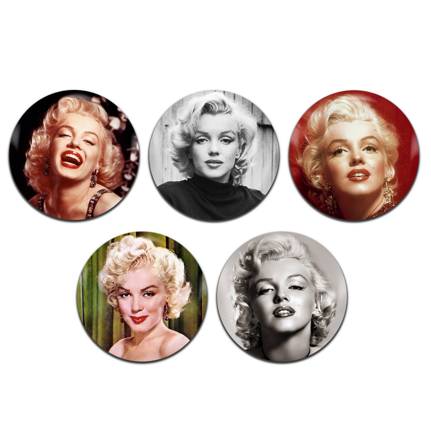 Marilyn Monroe Classic Movie Film Actress 50's 60's 25mm / 1 Inch D-Pin Button Badges (5x Set)