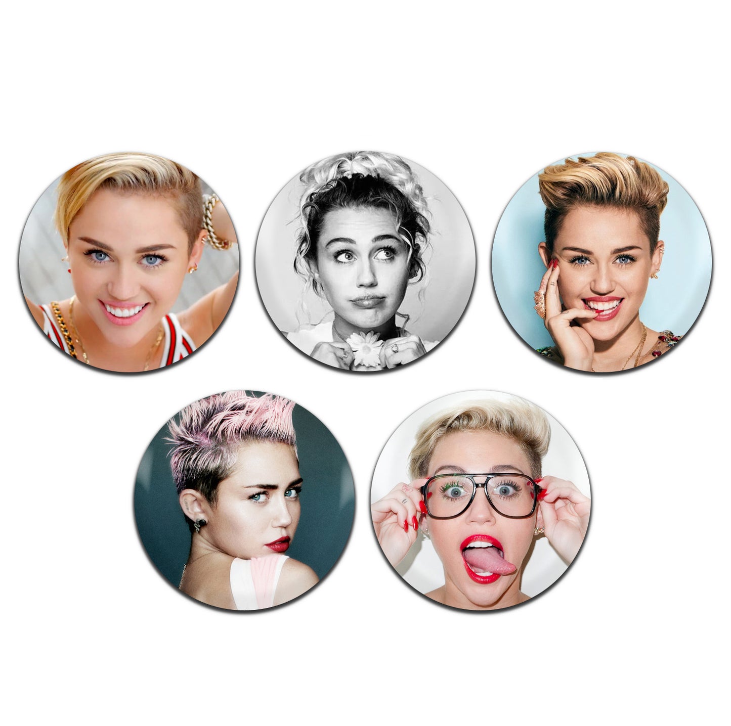 Miley Cyrus Pop Rock Singer 00's 25mm / 1 Inch D-Pin Button Badges (5x Set)