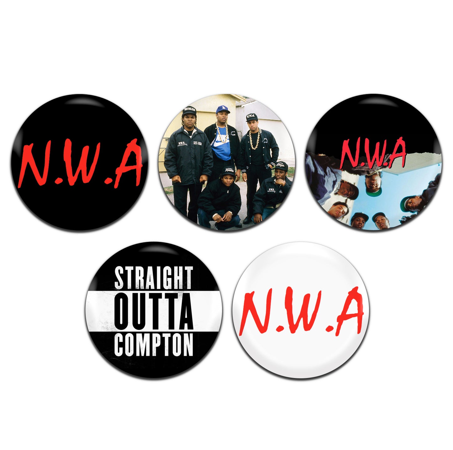 NWA Hip Hop Rap 80's 25mm / 1 Inch D-Pin Button Badges (5x Set)