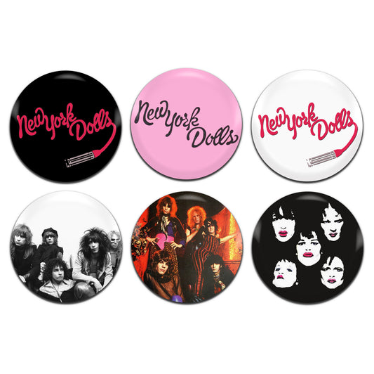 New York Dolls Punk Rock Glam 70's 25mm / 1 Inch D-Pin Button Badges (6x Set)