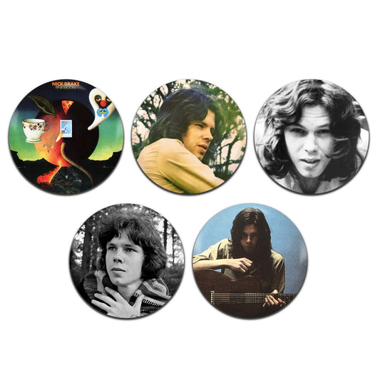 Nick Drake Folk Rock Singer 60's 70's 25mm / 1 Inch D-Pin Button Badges (5x Set)