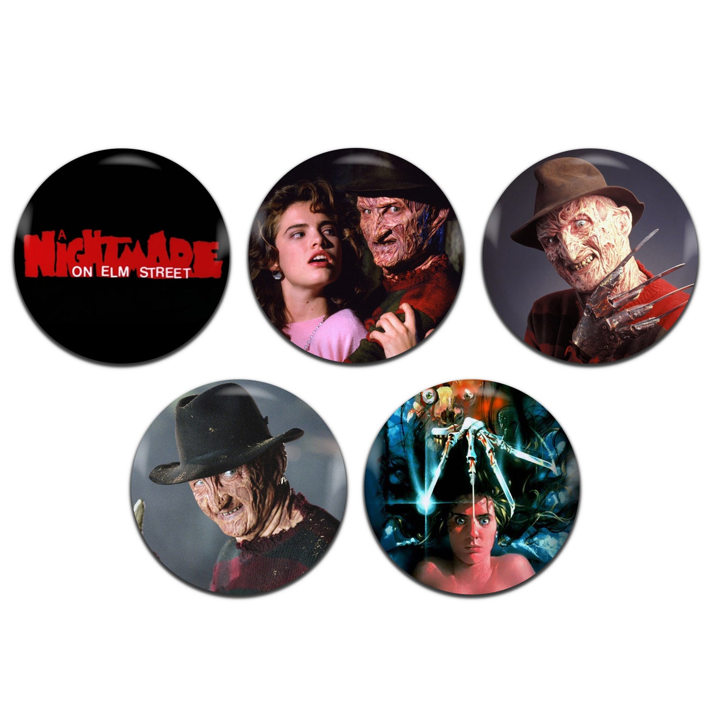 Nightmare On Elm Street Movie Horror Film 80's 25mm / 1 Inch D-Pin Button Badges (5x Set)