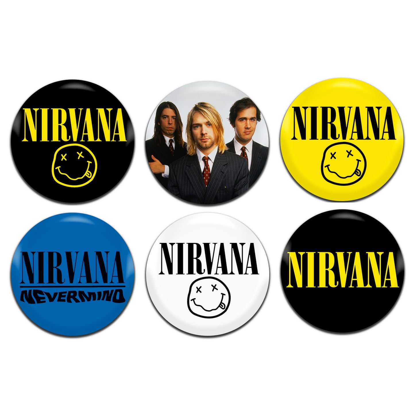 Nirvana Alternative Rock Grunge 90's 25mm / 1 Inch D-Pin Button Badges (6x Set)