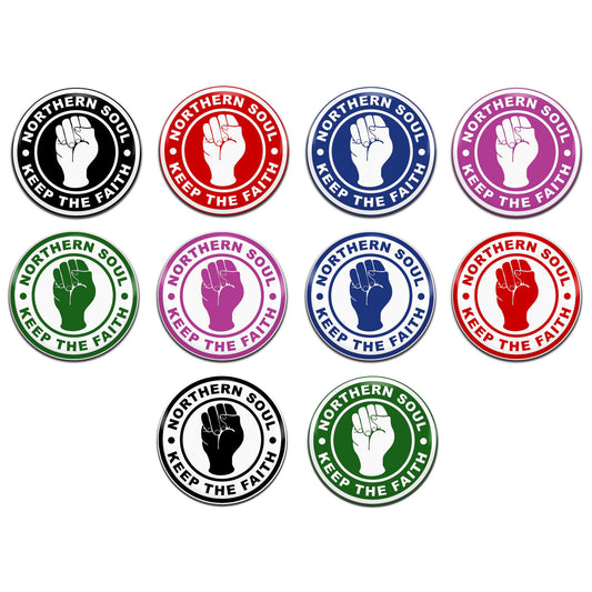Northern Soul Keep The Faith Mod 25mm / 1 Inch D-Pin Button Badges (10x Set)