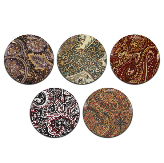 Paisley Pattern Hippie Psychedelic 25mm / 1 Inch D-Pin Button Badges (5x Set)