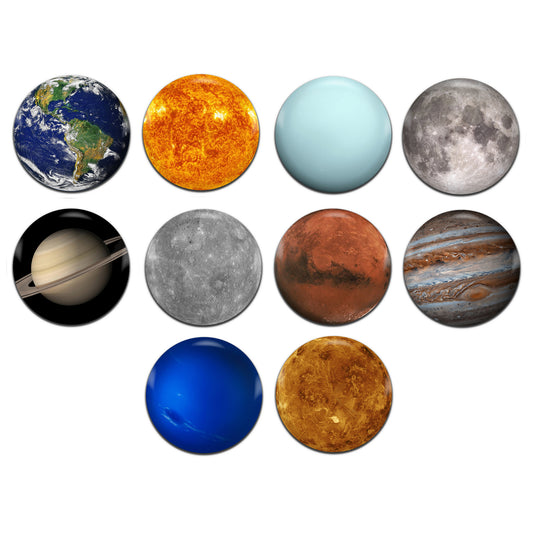 Planets Solar System Science School 25mm / 1 Inch D-Pin Button Badges (10x Set)