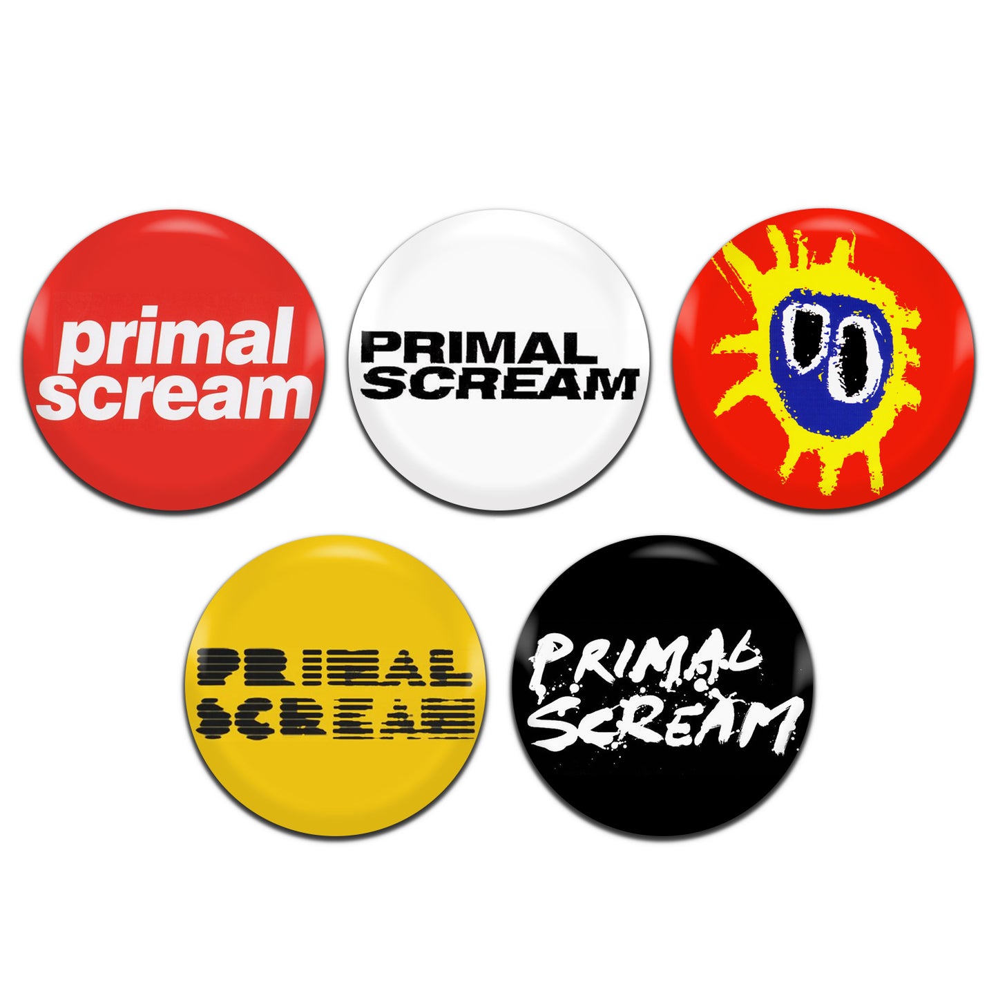 Primal Scream Indie Rock Brit Pop 90's 00's 25mm / 1 Inch D-Pin Button Badges (5x Set)