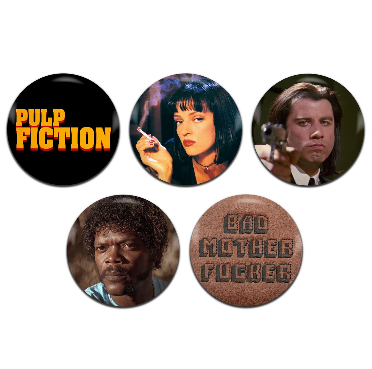 Pulp Fiction Movie Gangster Film 90's Quentin Tarantino 25mm / 1 Inch D-Pin Button Badges (5x Set)