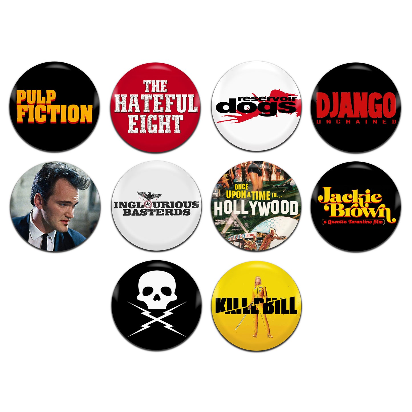 Quentin Tarantino Movies Films 90's 00's 25mm / 1 Inch D-Pin Button Badges (10x Set)