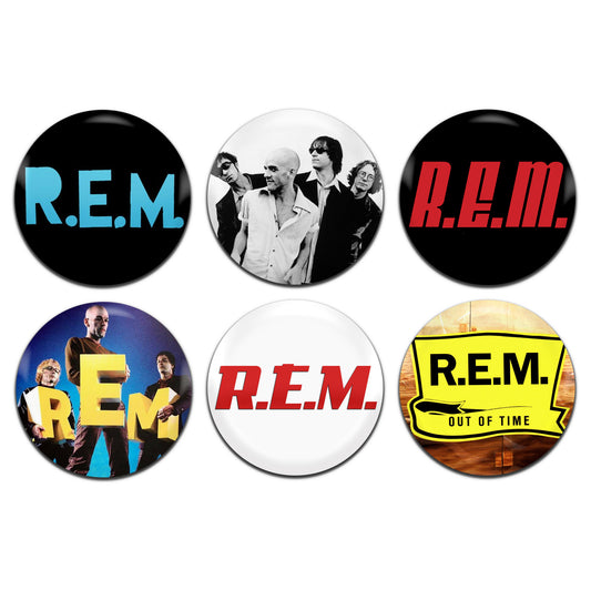 REM Alterative Rock Indie 80's 90's 25mm / 1 Inch D-Pin Button Badges (6x Set)