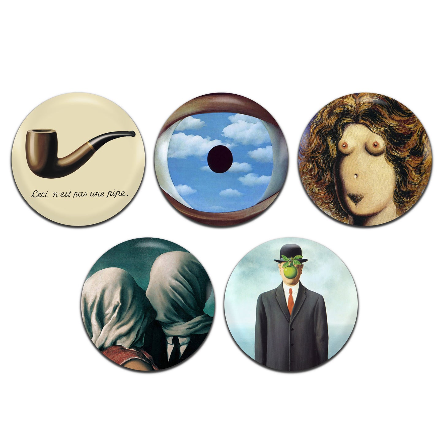 Rene Magritte Artist Art Paintings 25mm / 1 Inch D-Pin Button Badges (5x Set)