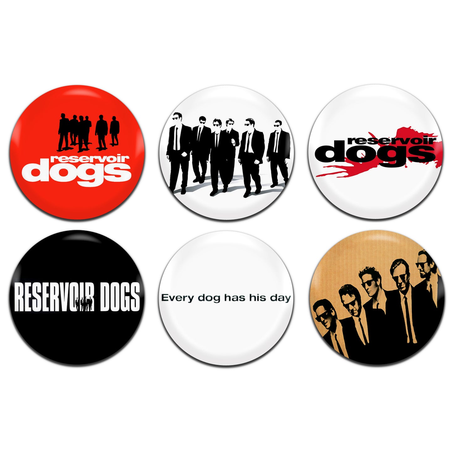 Reservoir Dogs Movie Gangster Film Quentin Tarantino 90's 25mm / 1 Inch D-Pin Button Badges (6x Set)