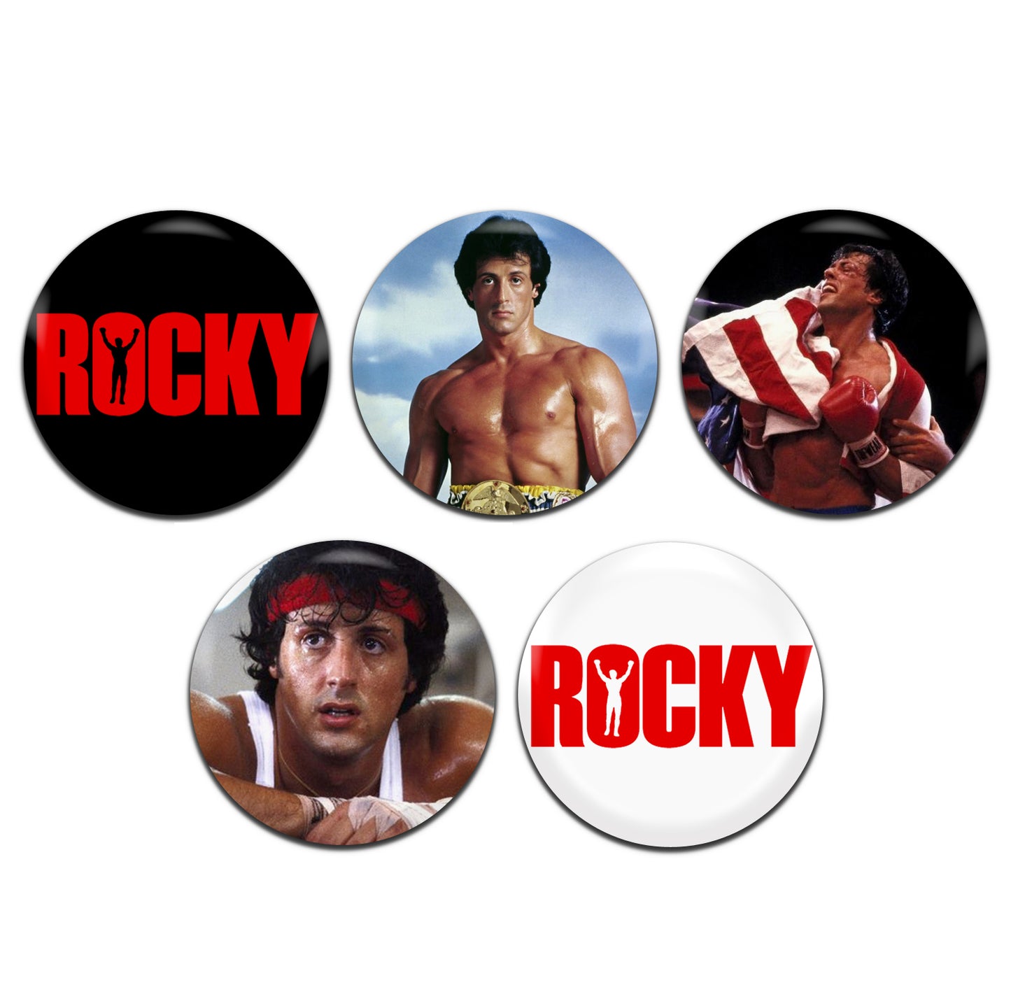 Rocky Movie Boxing Film 70's 80's 25mm / 1 Inch D-Pin Button Badges (5x Set)