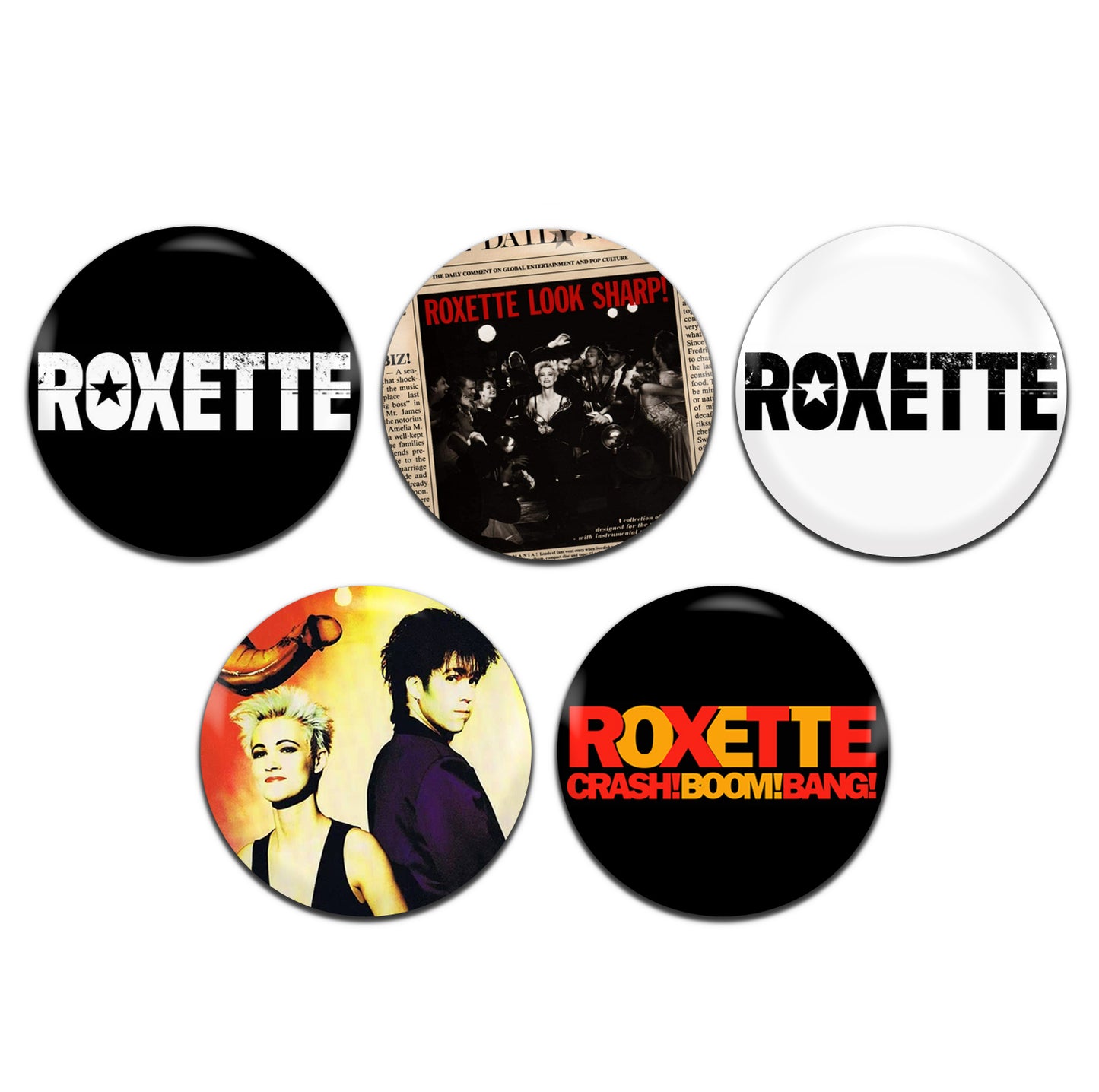 Roxette Pop Rock 80's 90's 25mm / 1 Inch D-Pin Button Badges (5x Set)