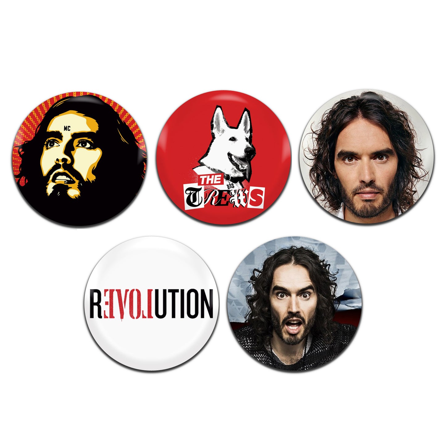 Russell Brand Comedian Actor 00's 25mm / 1 Inch D-Pin Button Badges (5x Set)