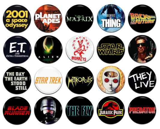 Sci-Fi Movies Various 25mm / 1 Inch D-Pin Button Badges (20x Set)
