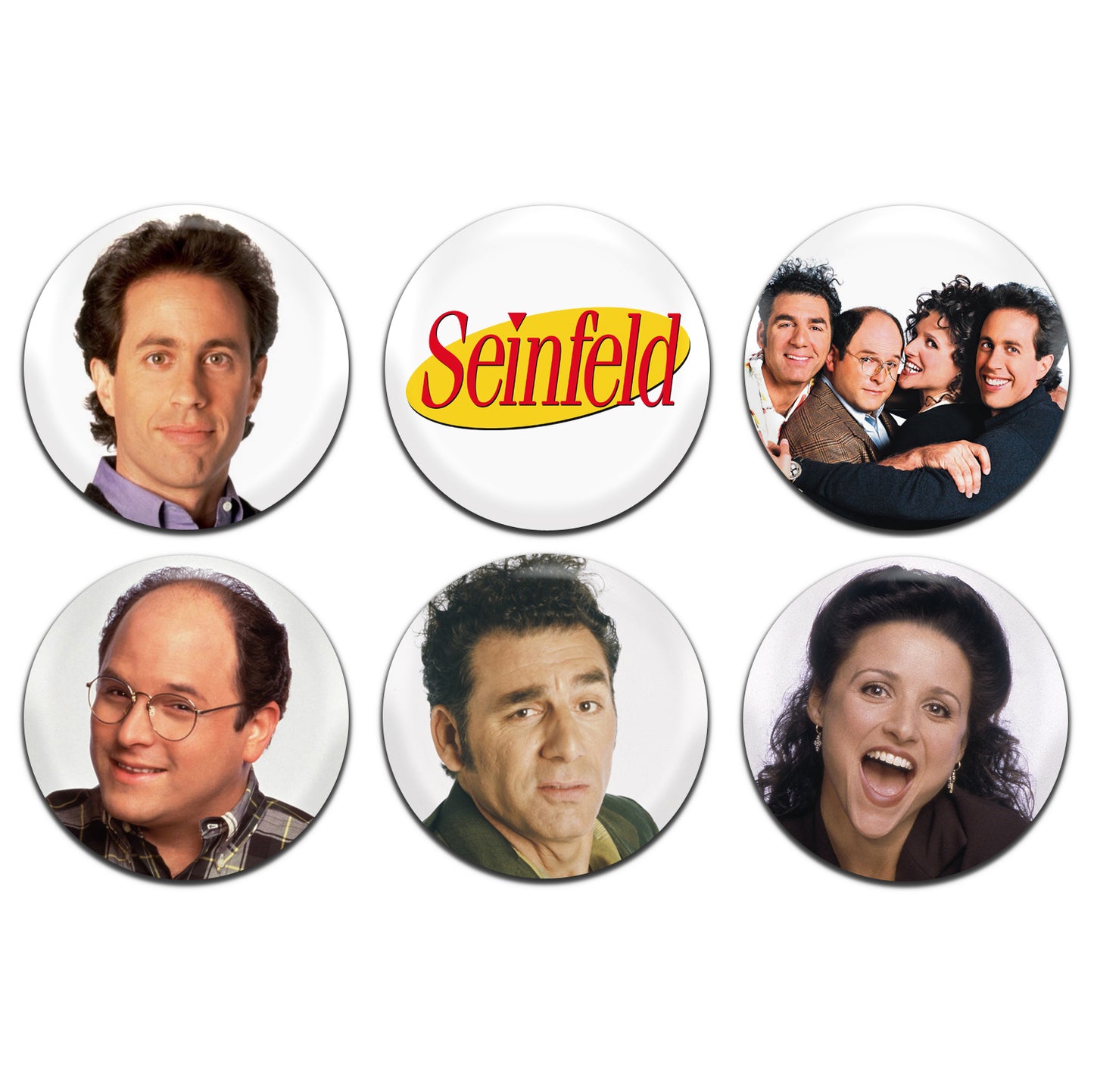Seinfeld TV Comedy 90's 25mm / 1 Inch D-Pin Button Badges (6x Set)