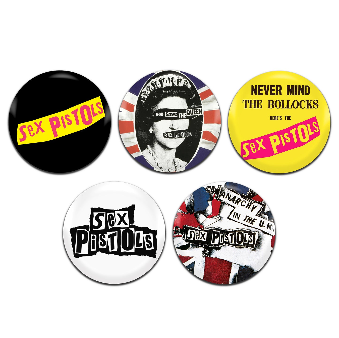 Sex Pistols Punk Rock 70's 25mm / 1 Inch D-Pin Button Badges (5x Set)