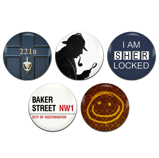 Sherlock Holmes Detective Crime Book TV Movie 25mm / 1 Inch D-Pin Button Badges (5x Set)