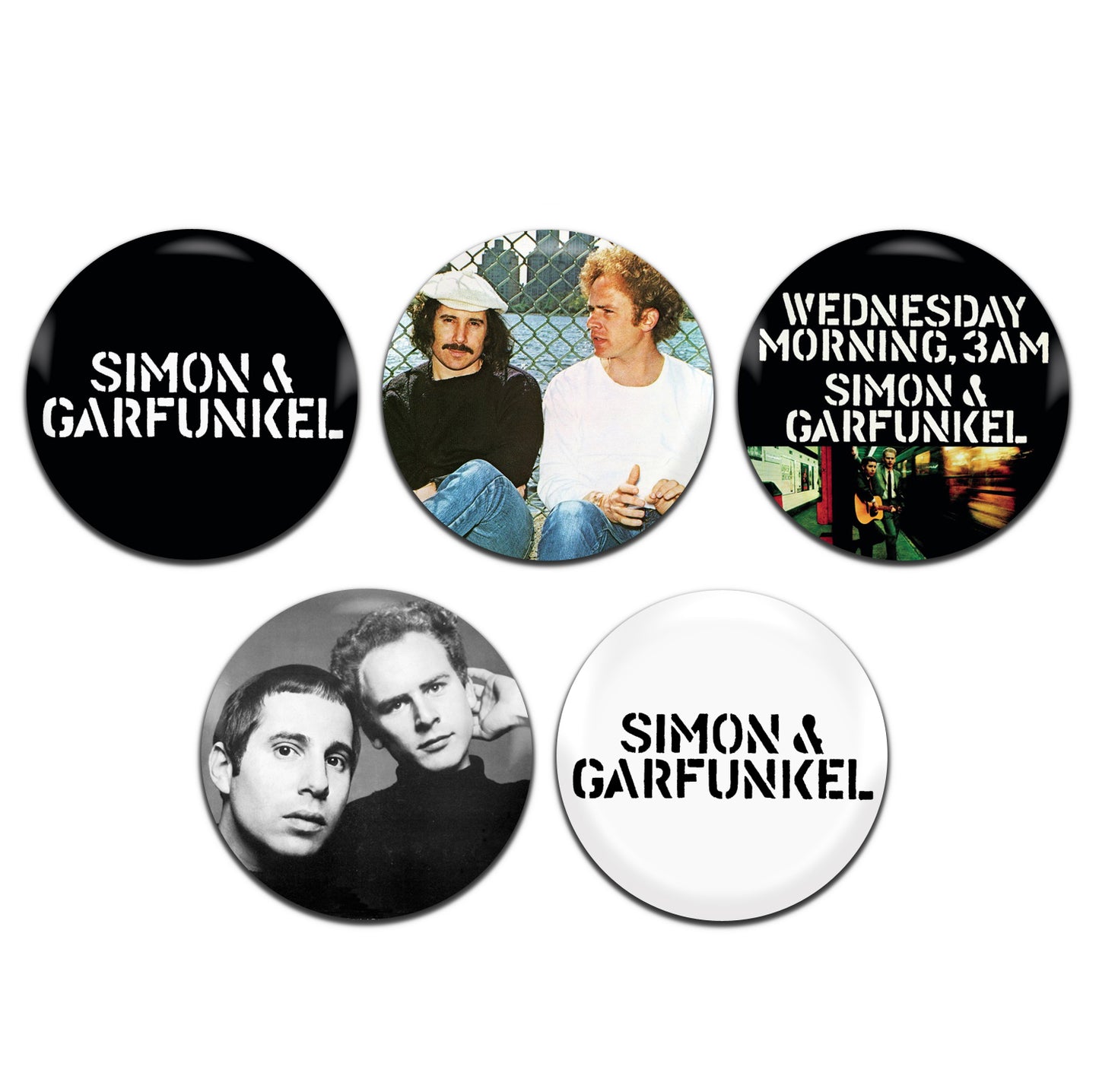 Simon & Garfunkel Rock folk Pop 60;'s 70's 25mm / 1 Inch D-Pin Button Badges (5x Set)