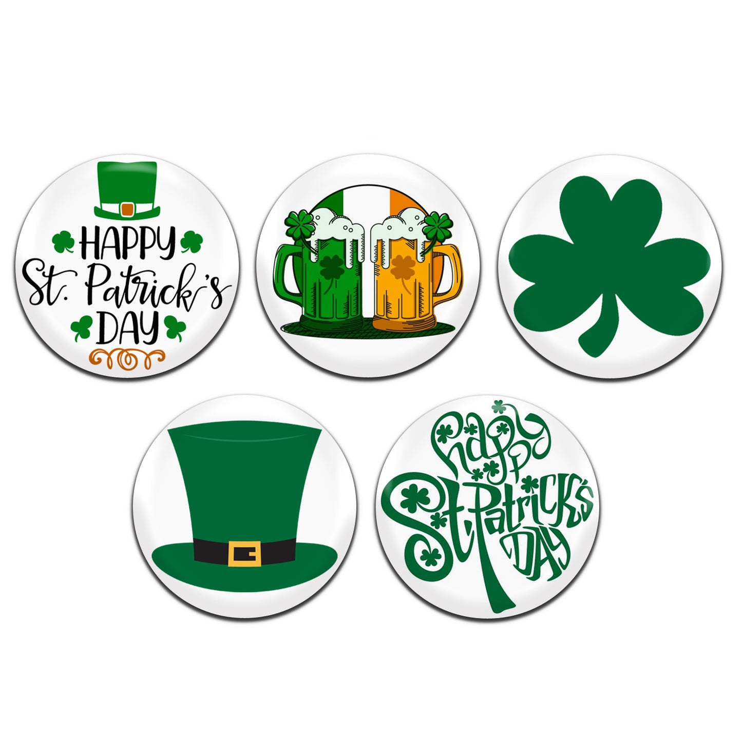 St Patrick's Day Irish Ireland 25mm / 1 Inch D-Pin Button Badges (5x Set)