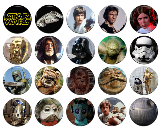 Star Wars Movie Sci Fi Film 25mm / 1 Inch D-Pin Button Badges (20x Set)