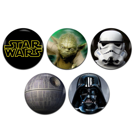 Star Wars Movie Sci Fi Film 25mm / 1 Inch D-Pin Button Badges (5x Set)
