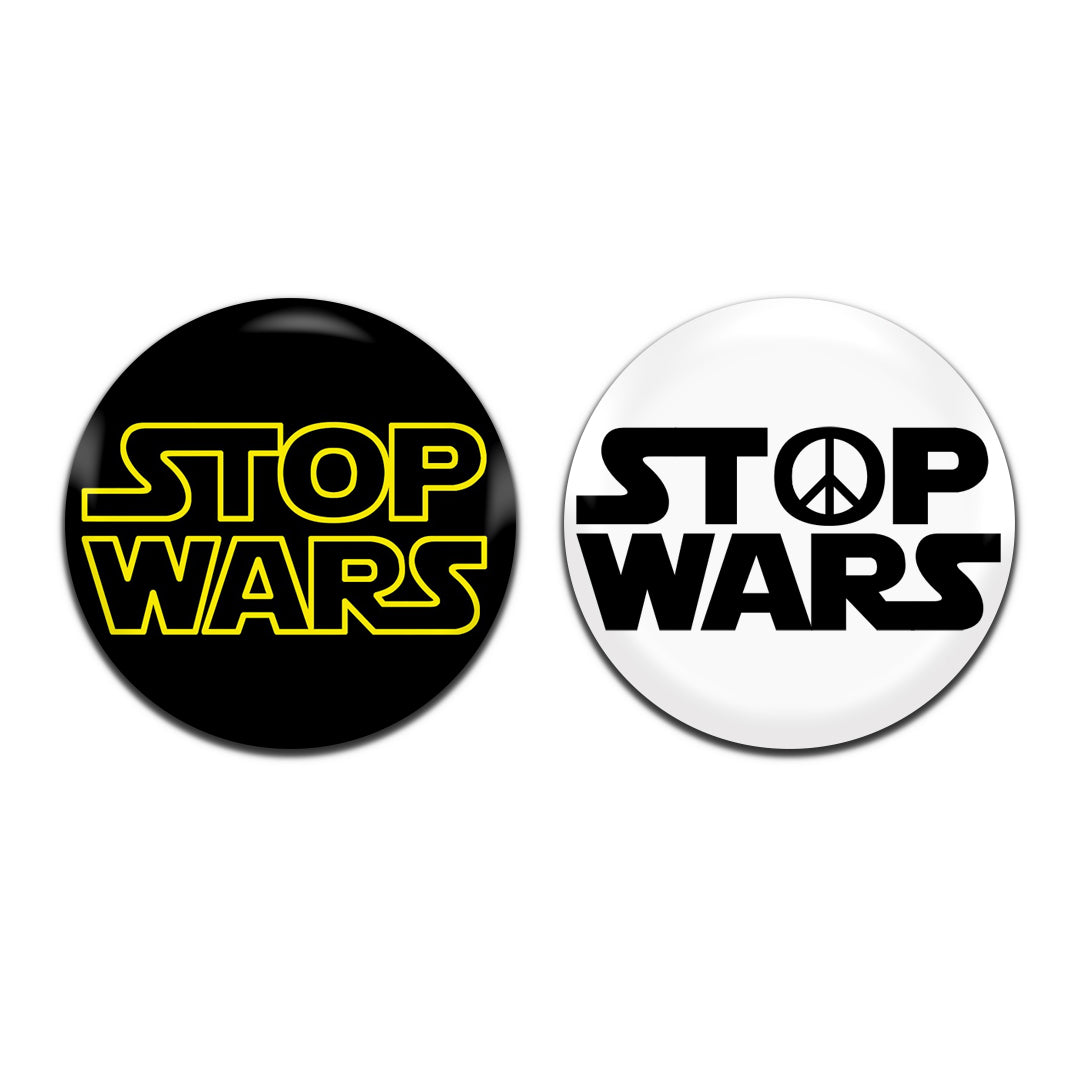 Stop Wars Peace Hippie Anti War 25mm / 1 Inch D-Pin Button Badges (2x Set)