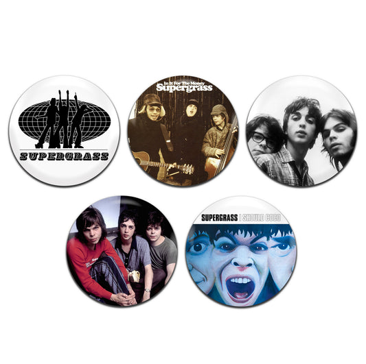 Supergrass Britpop Indie Rock 90's 00's 25mm / 1 Inch D-Pin Button Badges (5x Set)