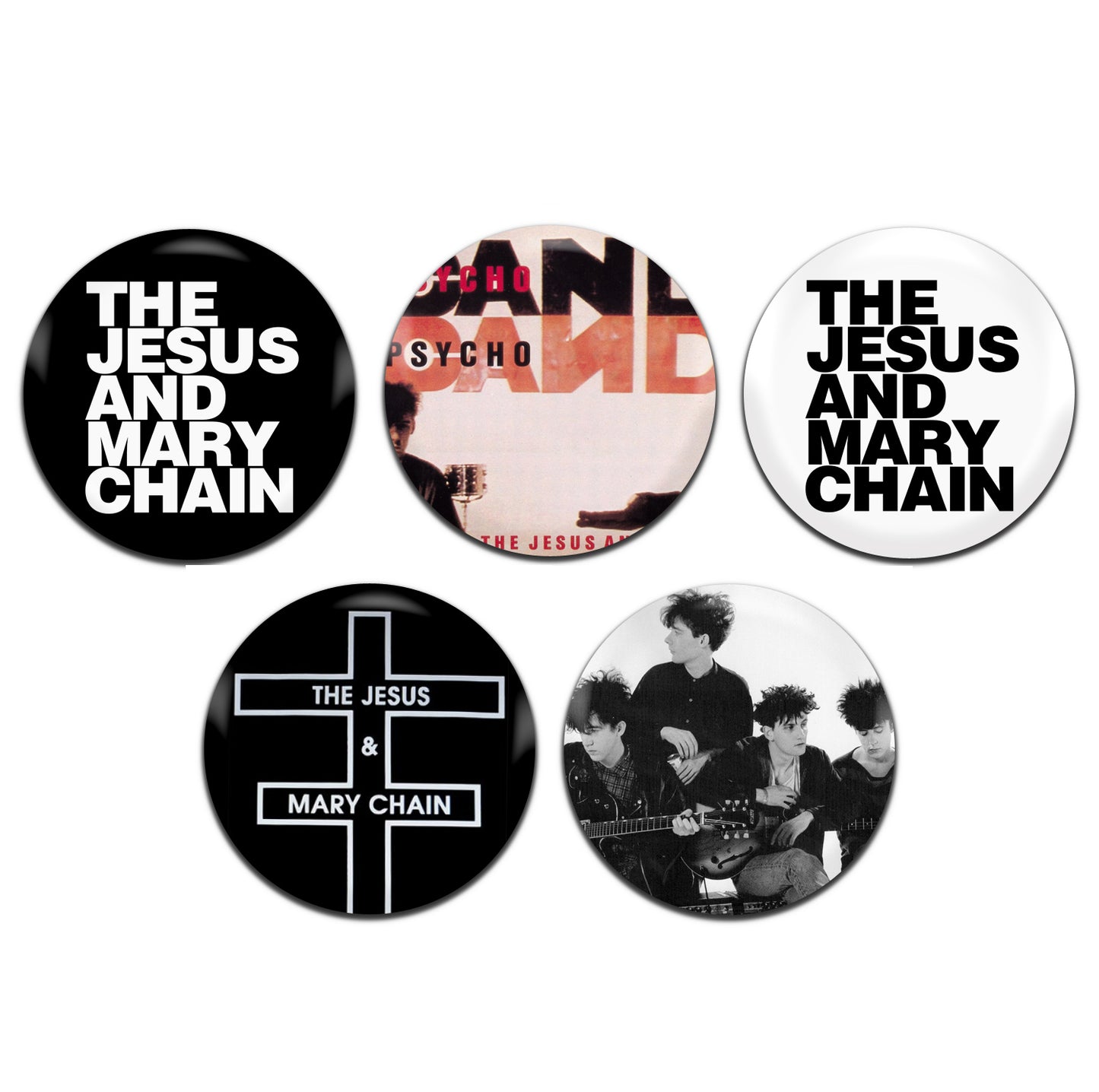 The Jesus And Mary Chain 25mm / 1 Inch D-Pin Button Badges (5x Set)