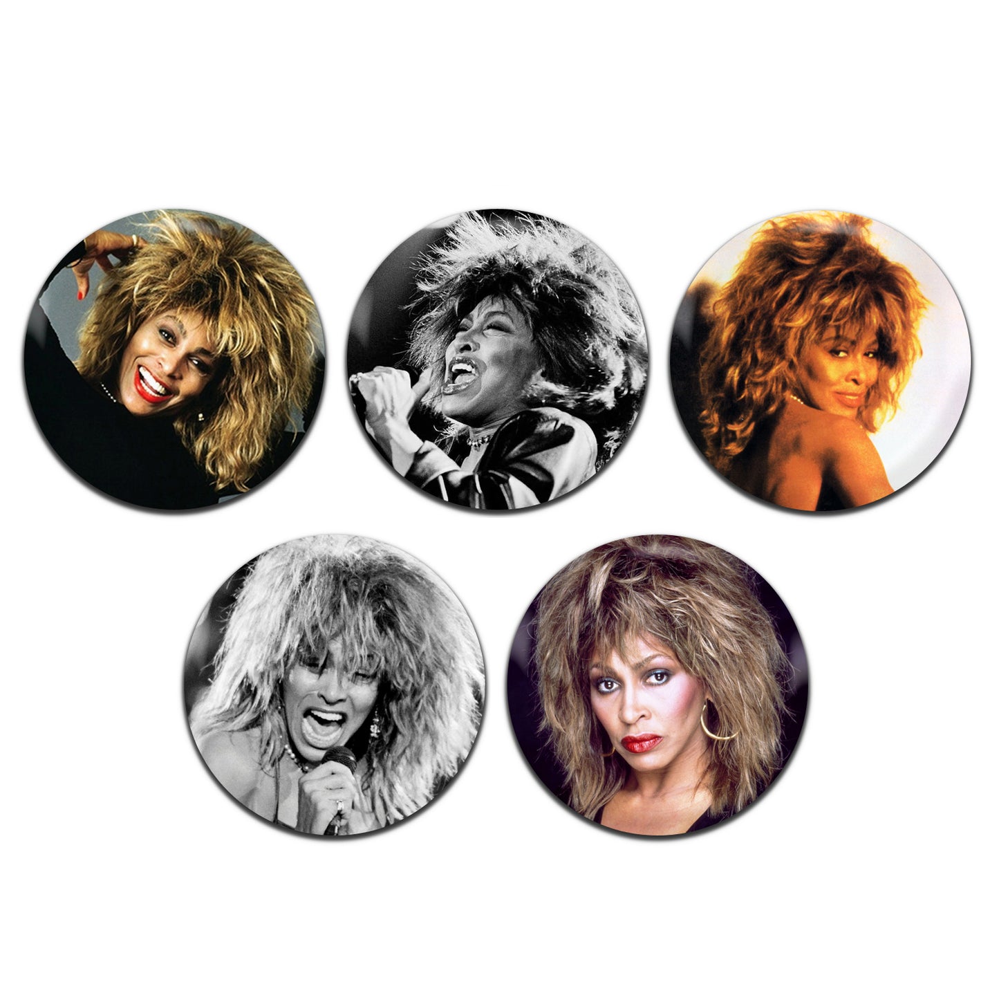 Tina Turner Soul Pop Rock 60's 70's 80's 25mm / 1 Inch D-Pin Button Badges (5x Set)
