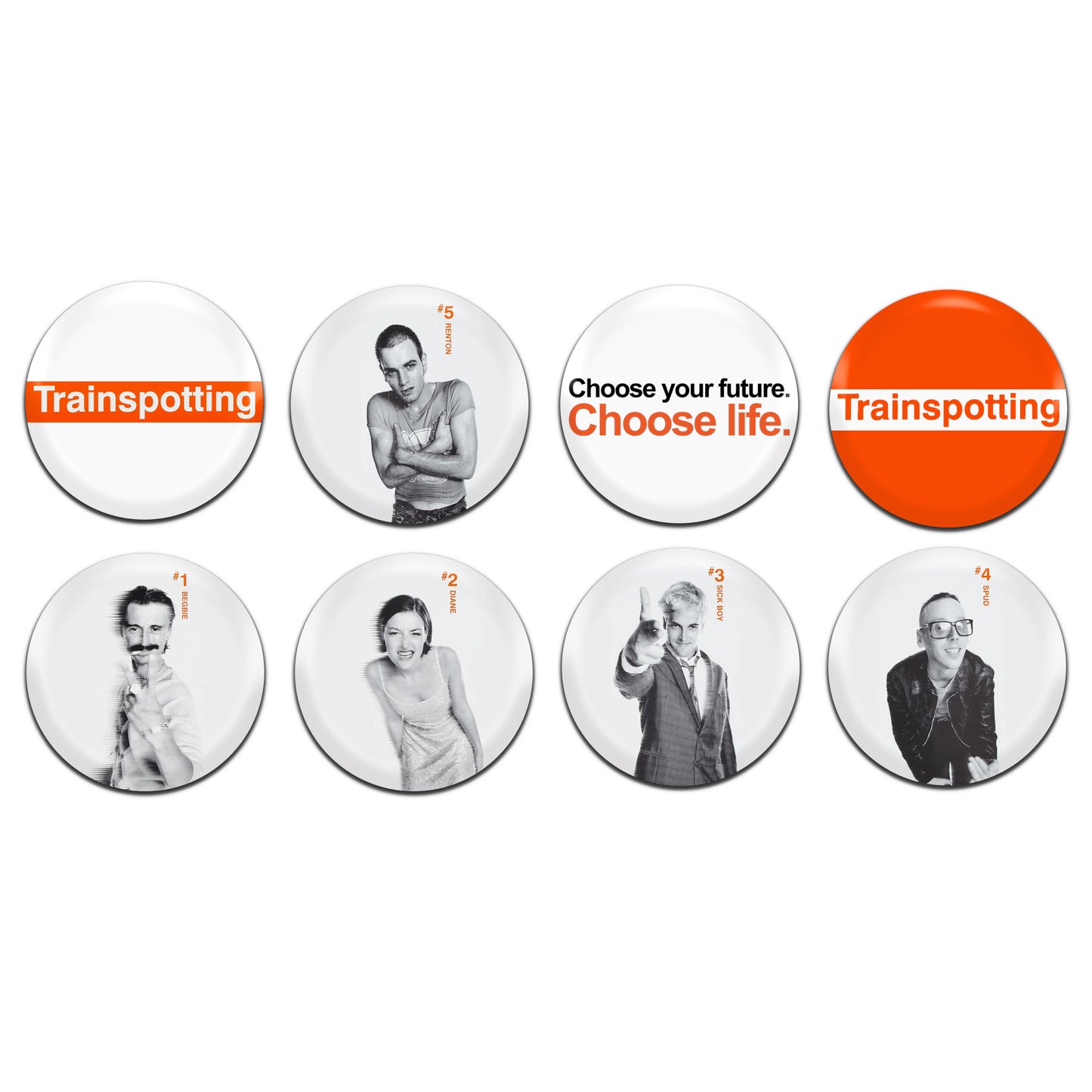 Trainspotting Movie Film 90's 25mm / 1 Inch D-Pin Button Badges (8x Set)