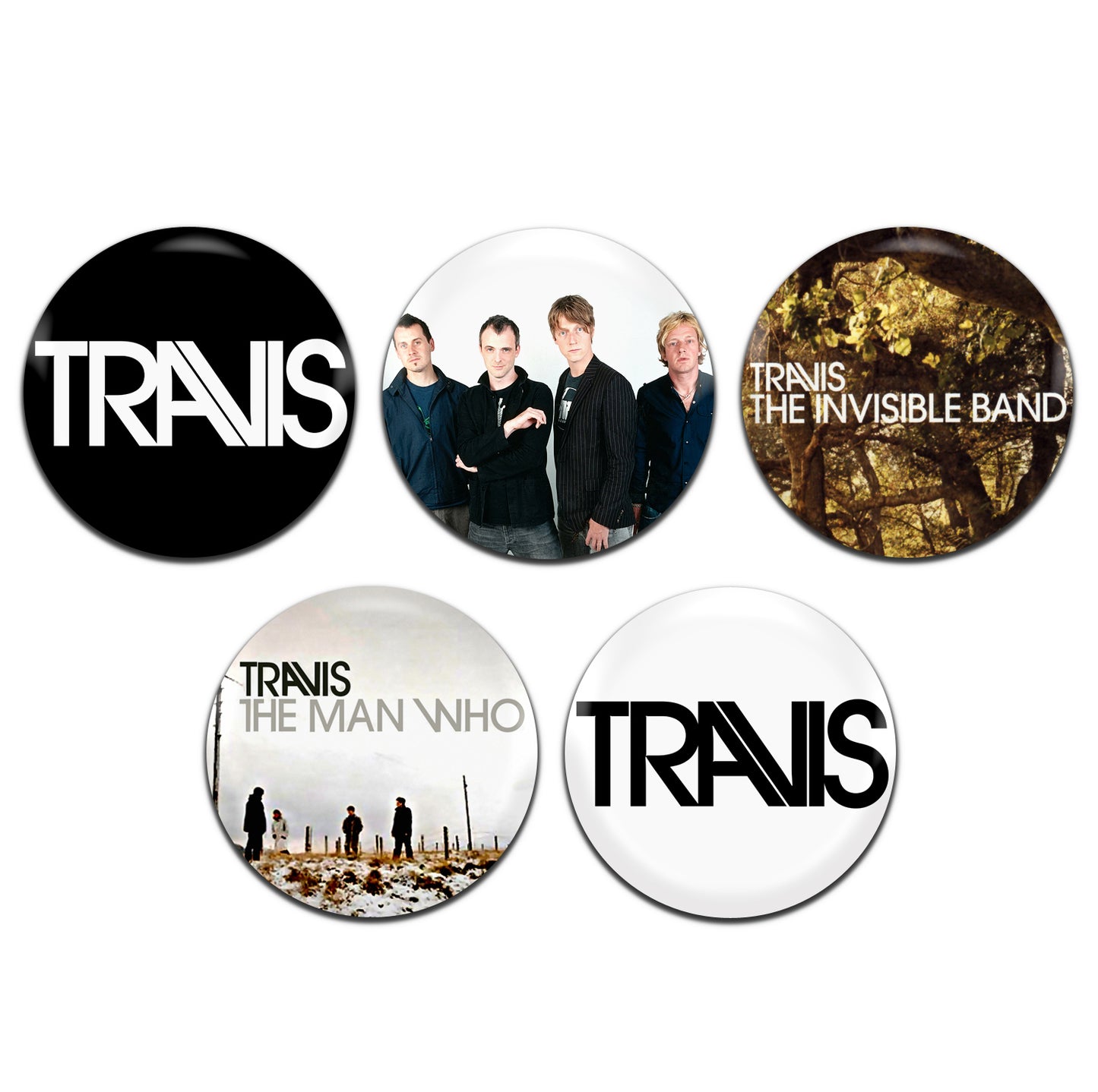 Travis Indie Rock Band 90s' 00's 25mm / 1 Inch D-Pin Button Badges (5x Set)