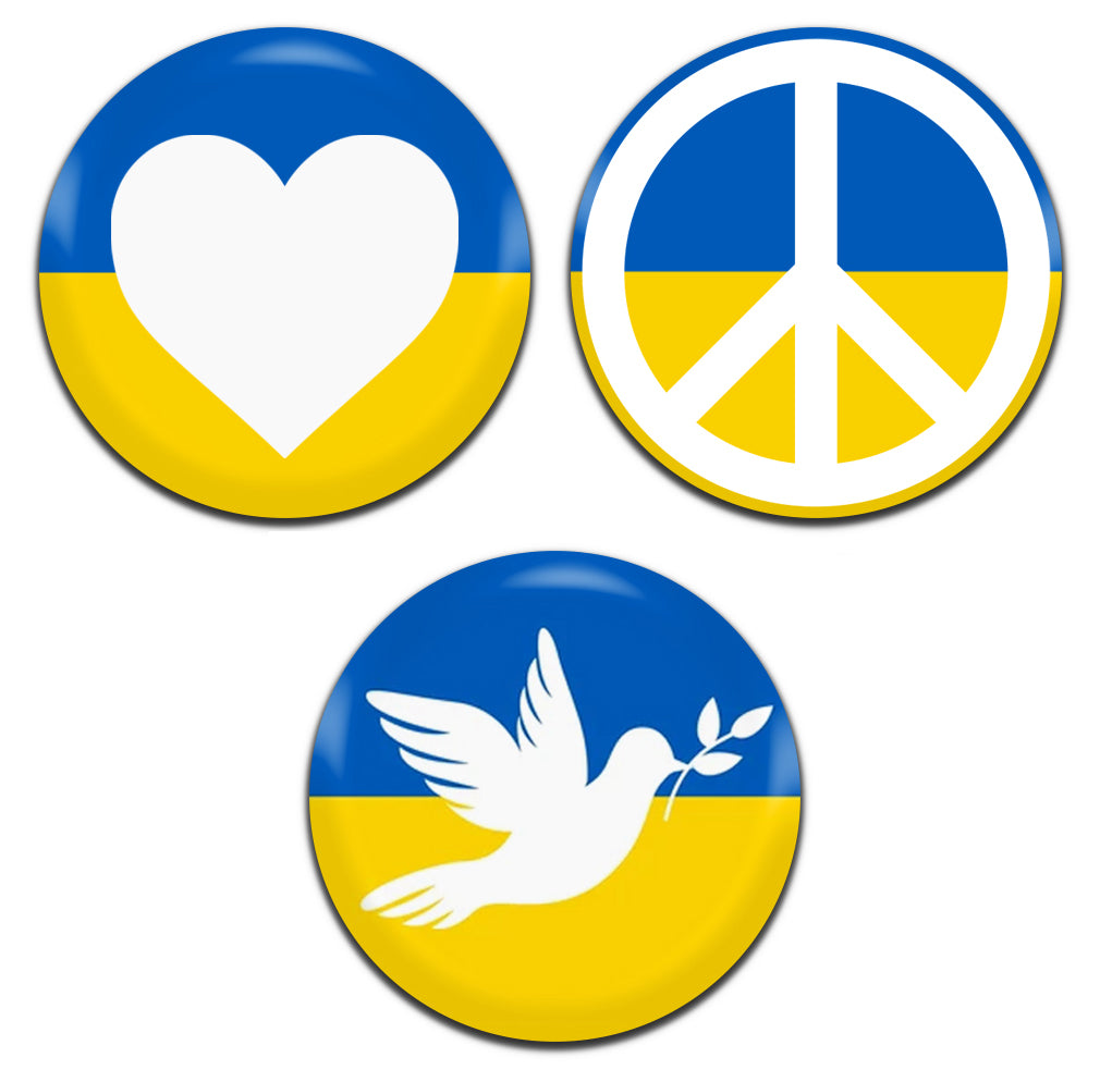 Ukraine Set Peace Dove Heart 25mm / 1 Inch D-Pin Button Badges  (3x Set)