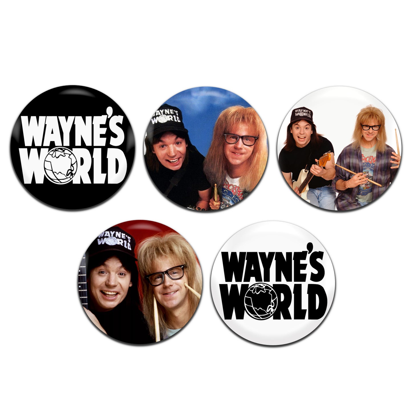 Wayne's World Movie Comedy Film 90's 25mm / 1 Inch D-Pin Button Badges (5x Set)